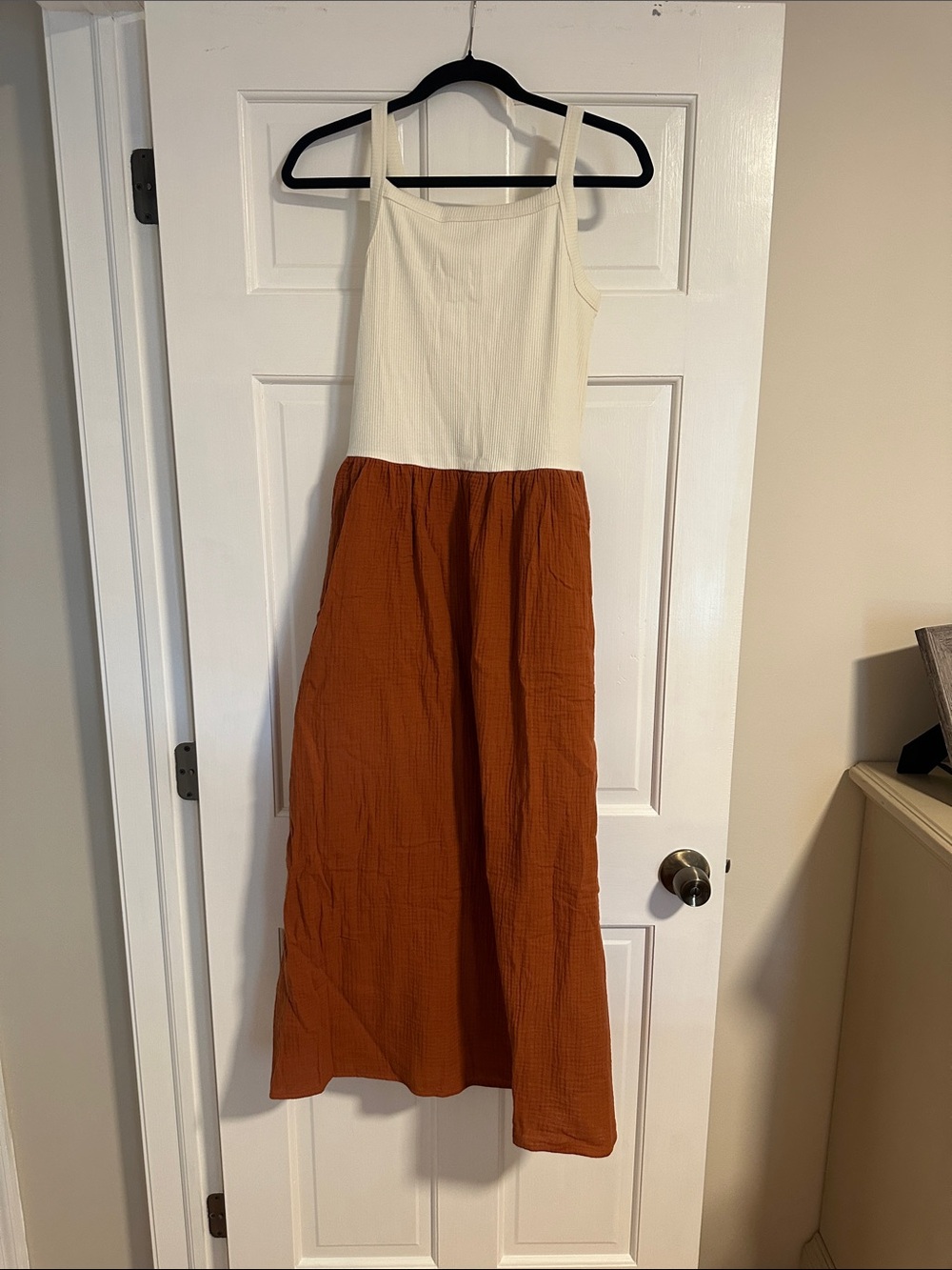 J. Crew Two-Tone Cream and Rust Maxi Dress